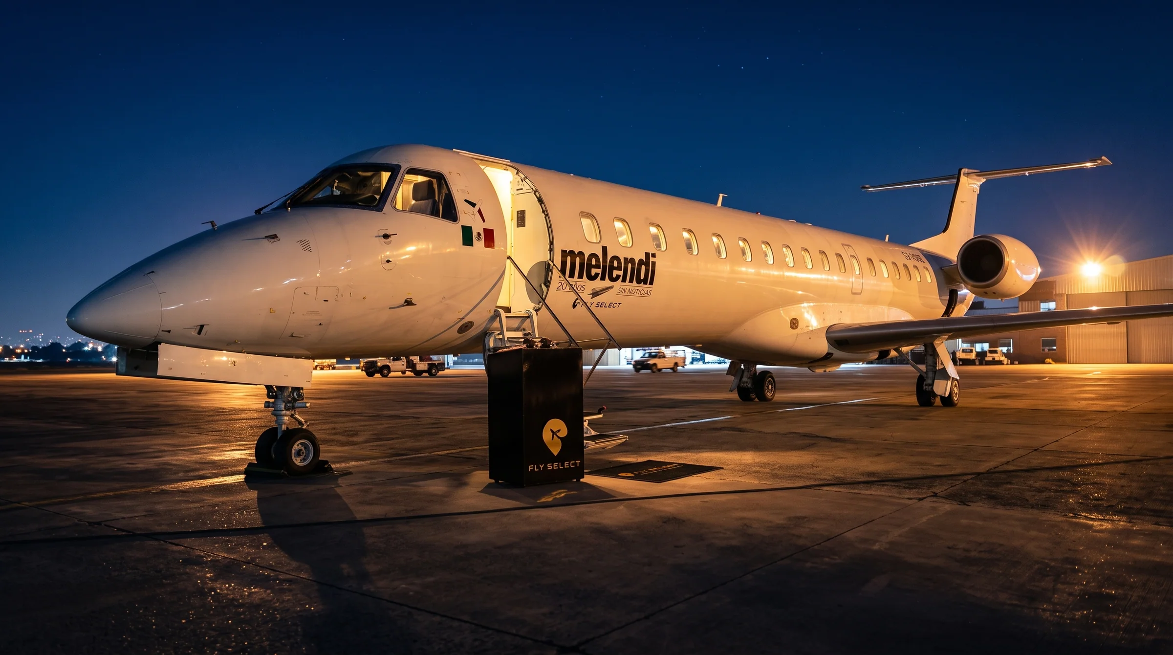 Aeronave de gira con librea personalizada en plataforma